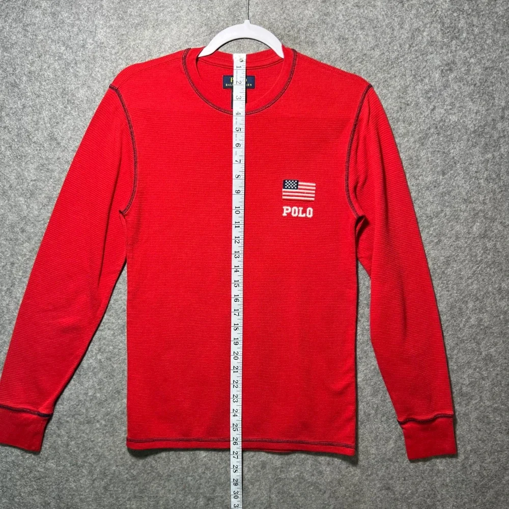 Polo‎ Ralph Lauren Mens Red Waffle Knit Thermal American Flag Sleep Shirt Small